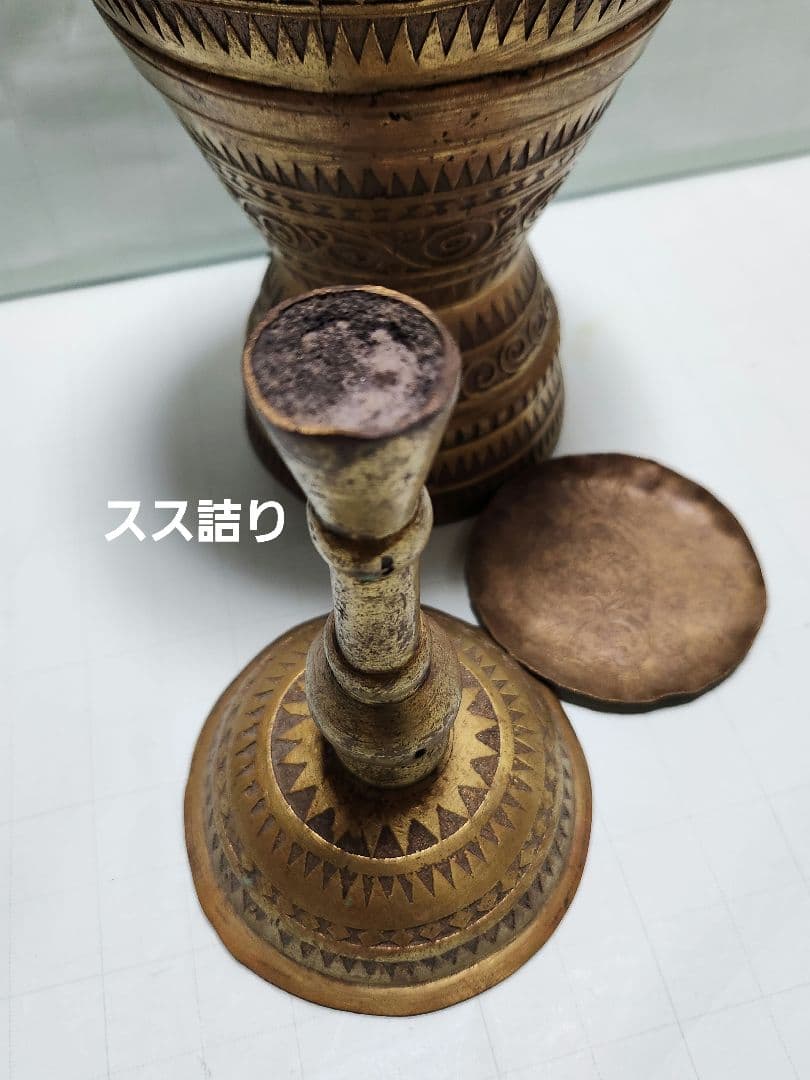 海外骨董 ヴィンテージ 象嵌施し 銅 真鍮 香炉 すす詰まり50cm越え
