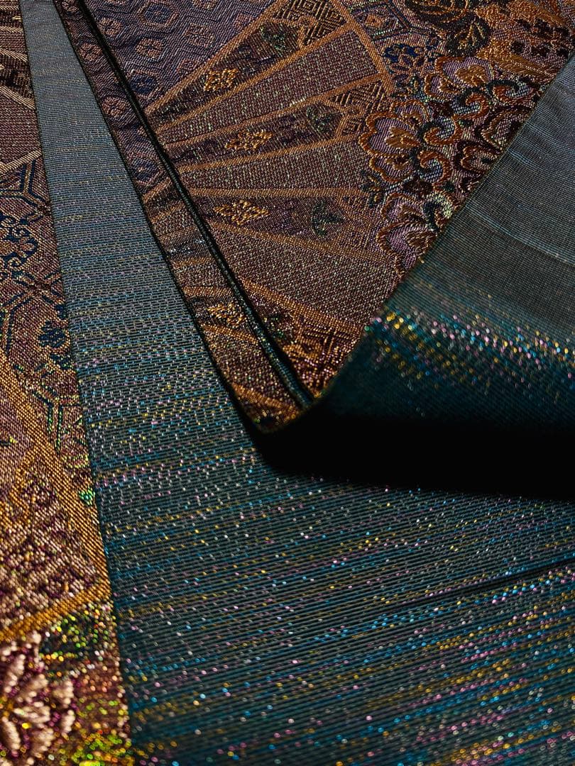 未使用品】陽文綴 袋帯 青緑 宝相華鳳凰 キラキラ 六通 - メルカリ