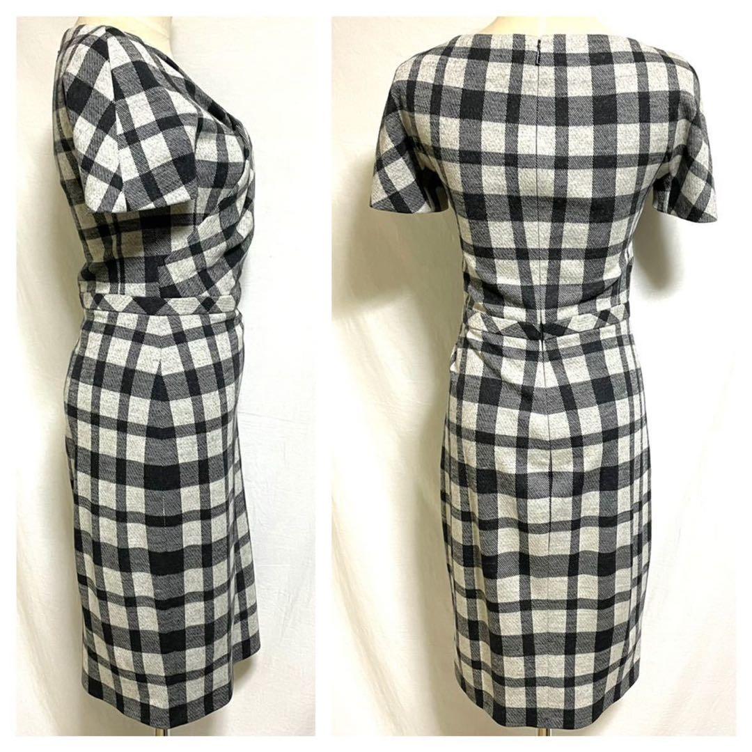 本物 グッチ チェック柄 ギャザー ワンピース ドレス XS 黒 灰 GUCCI