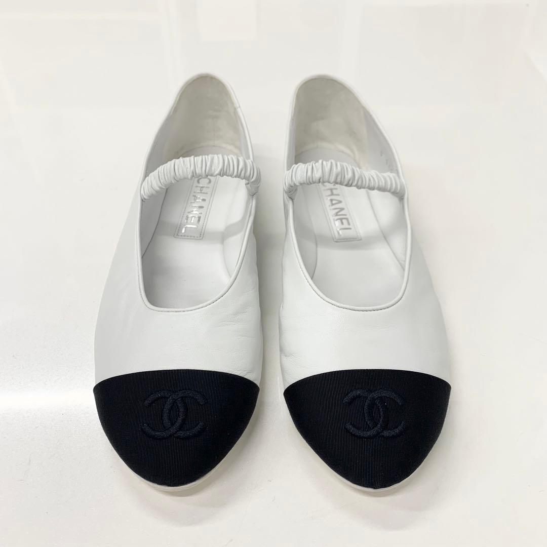 シャネル レザー ファブリック ココマーク フラットシューズ レッグウォーマー