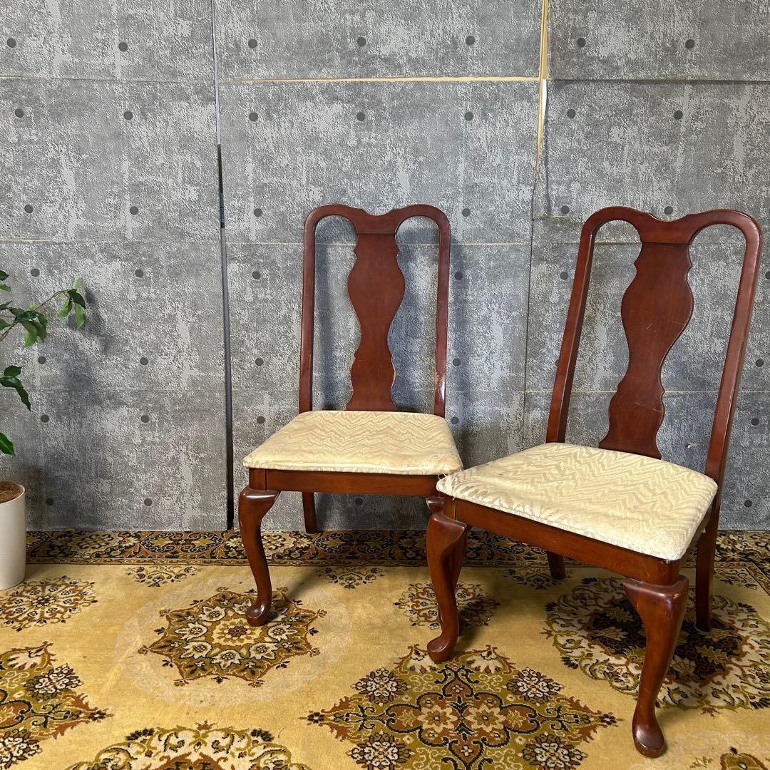 ꧁クラシック家具꧂ダイニングチェア2脚 イギリス 英国 クイーンアン様式 猫脚