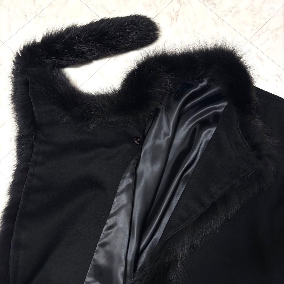 ポンチョ　カシミヤ100% ファー付き　Aライン　エレガント　パーティー　黒