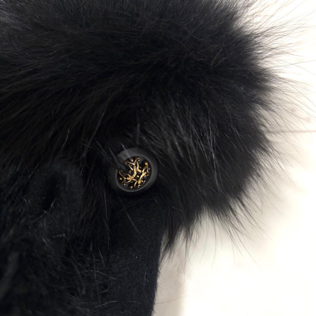 ポンチョ　カシミヤ100% ファー付き　Aライン　エレガント　パーティー　黒