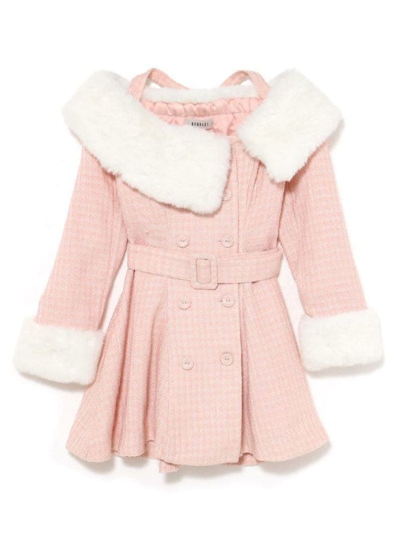 【BUBBLES】ファーオフショルツイードワンピース