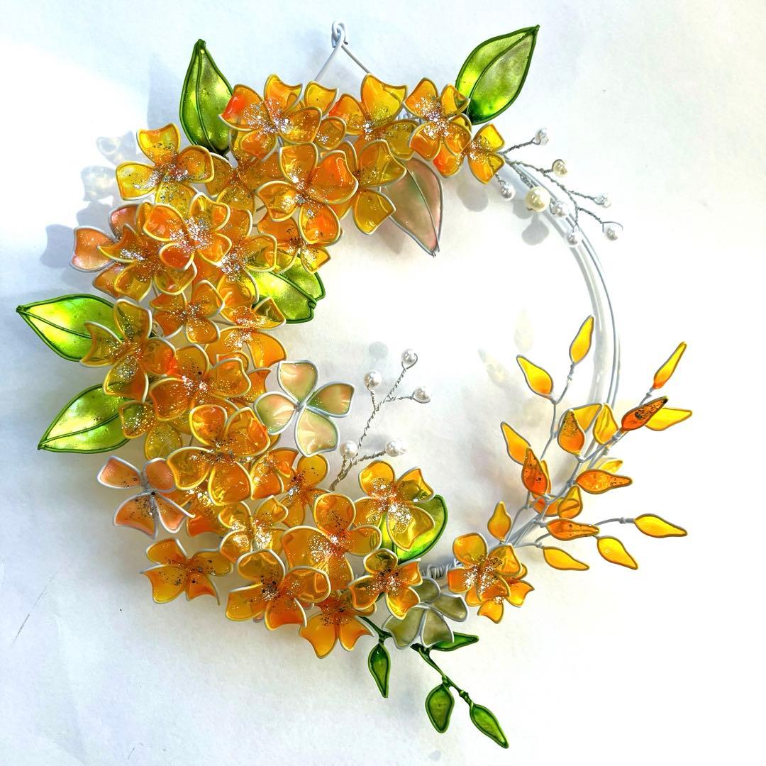 一点物　紫陽花リース　ワイヤークラフト　ディップアート　壁飾り