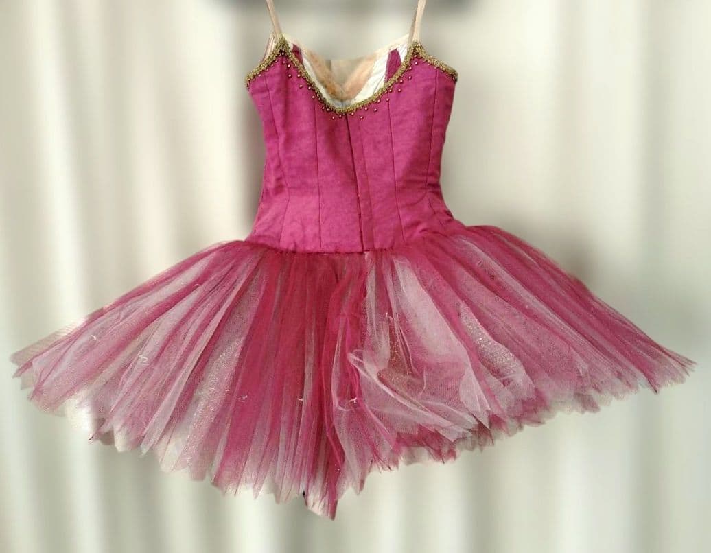 バレエ　ボディ芯入りクラシックチュチュNo1　赤紫　袖付き