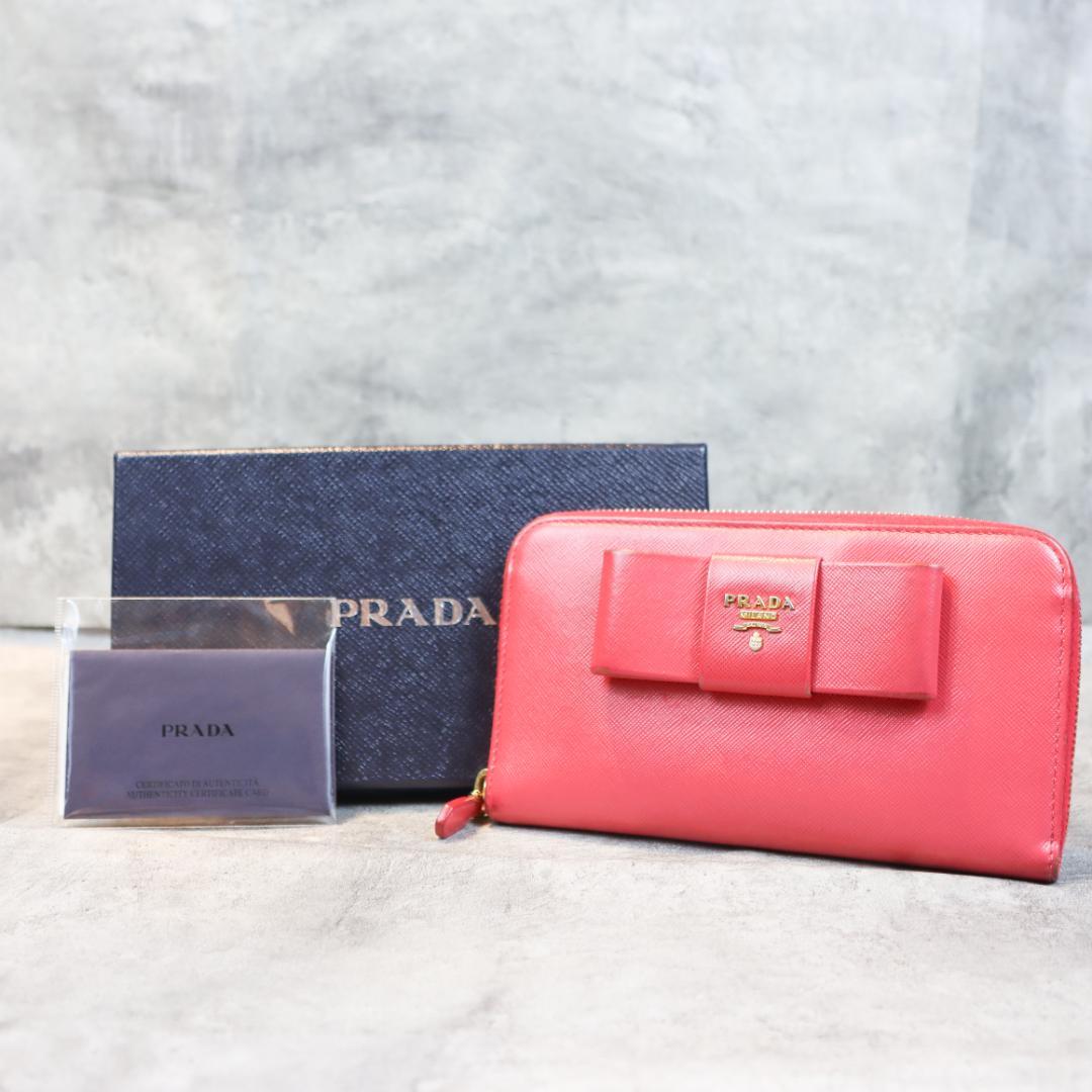 PRADA プラダ サフィアーノ リボン ラウンドファスナー 長財布 ピンク