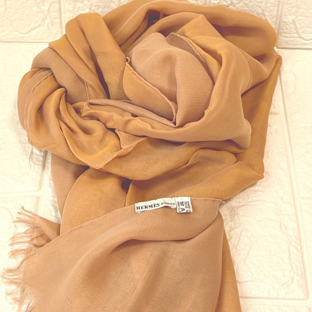 エルメス マルジェラ期 シルク ロングストール Hロゴ バイカラー オレンジ