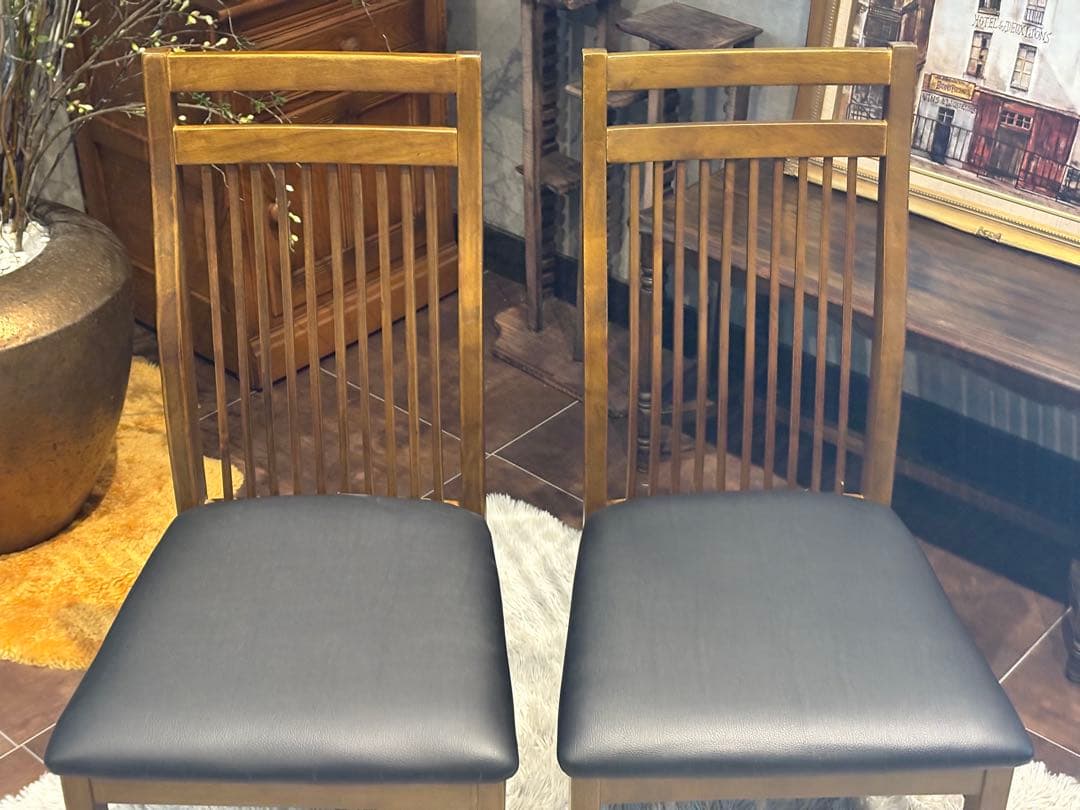 IDC 大塚家具 ダイニング リビングチェア ブラックレザー ビンテージ H