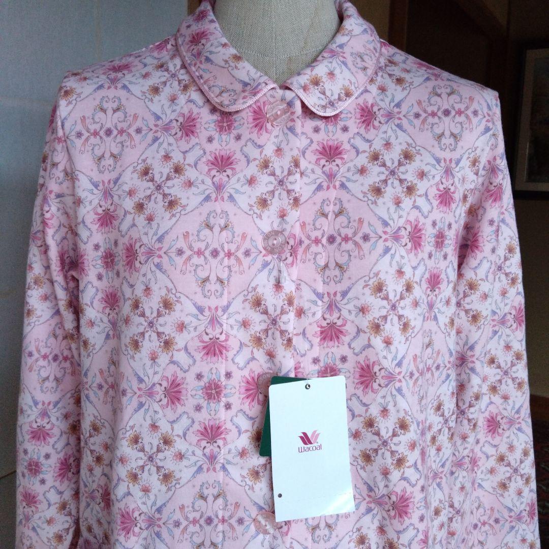 日本製　ワコールミントン花柄ピンク　あったかパジャマ 襟付き