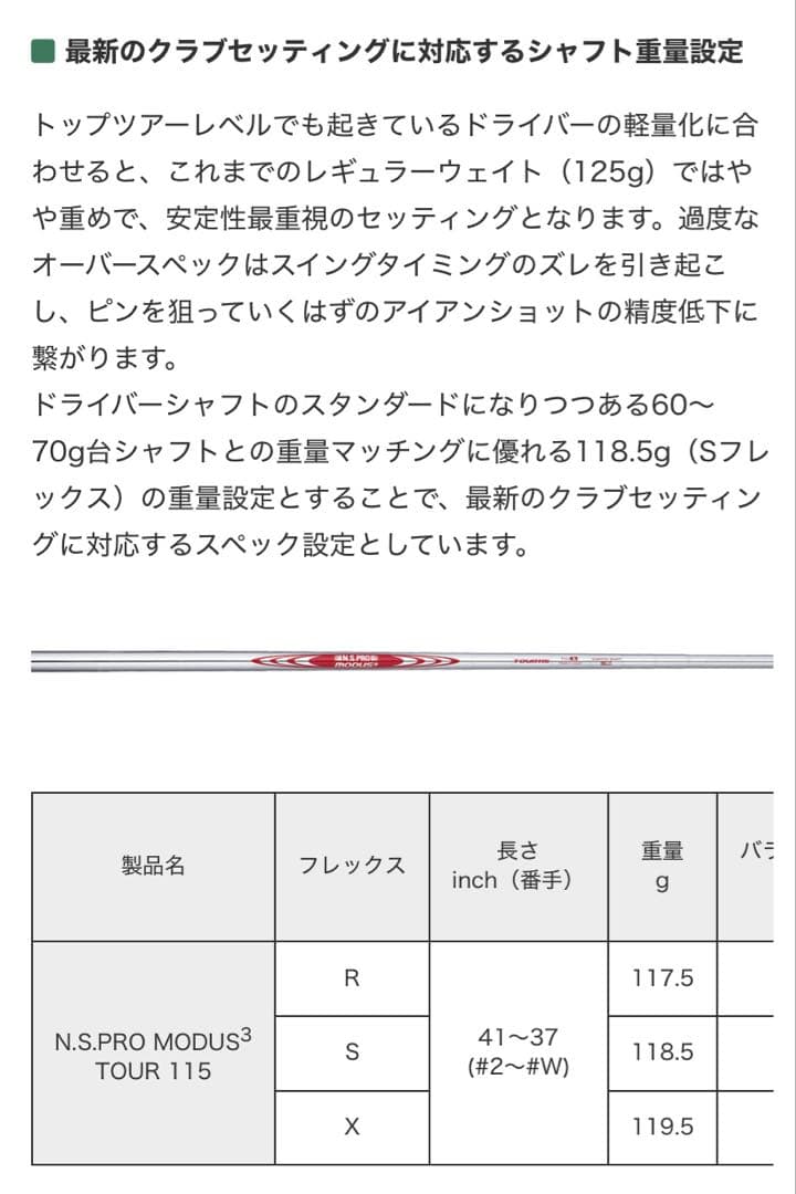 ▪️ N.S.PRO MODUS3 TOUR115（S） 6I〜PWの 5本セット