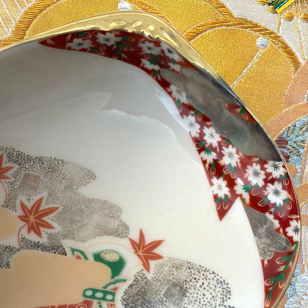 たち吉赤絵金彩八角鉢　春秋貝彩　金銀ガラス製プレート　加賀箔工芸　No.4-39