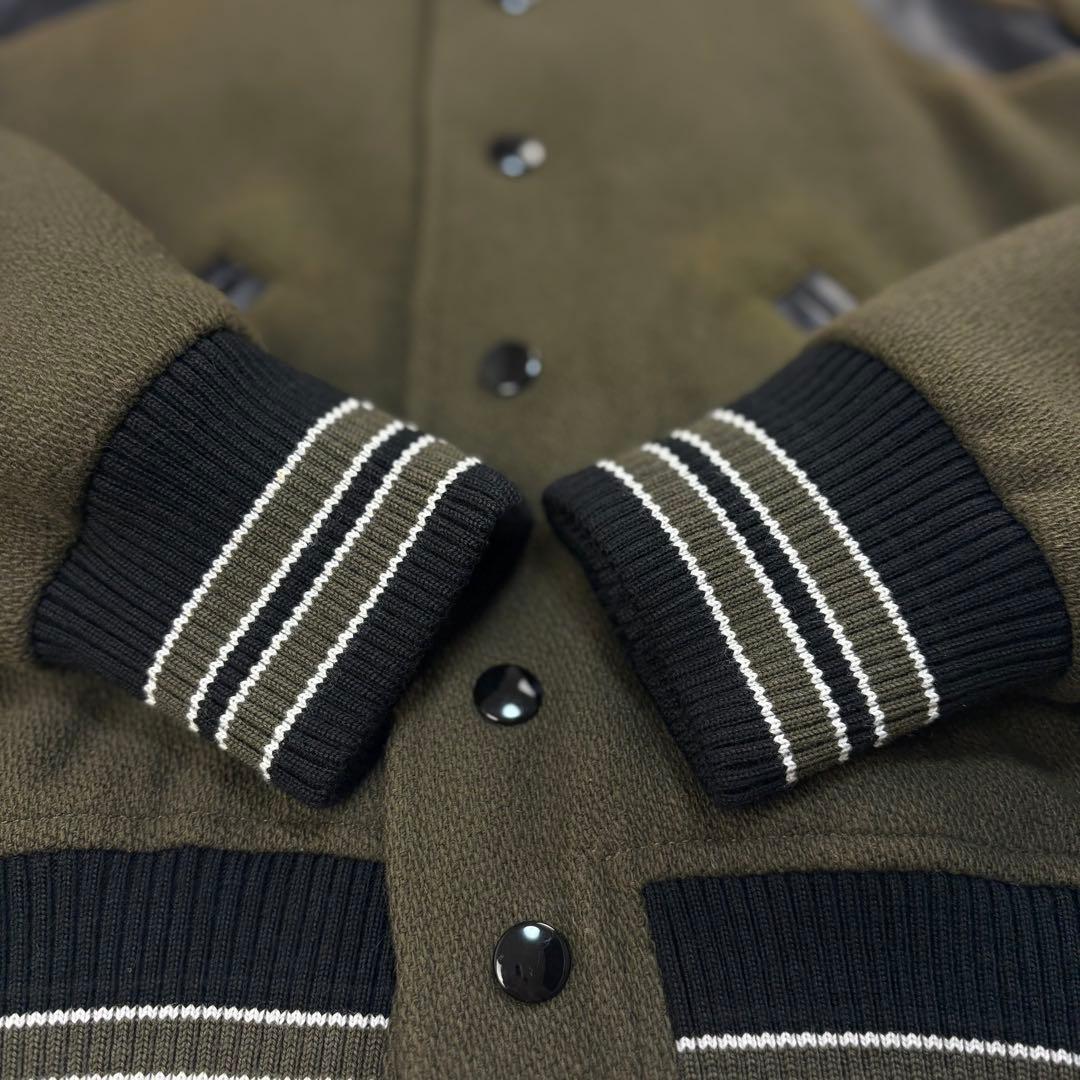 5840【希少カラー】サンローラン☆レザー切替テディジャケット カーキ 即完売