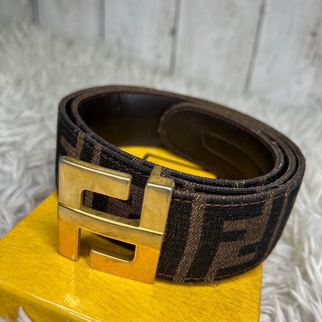 FENDI ズッカ　ベルト　FF ロゴ　キャンバス　レザー　金　ヴィンテージ