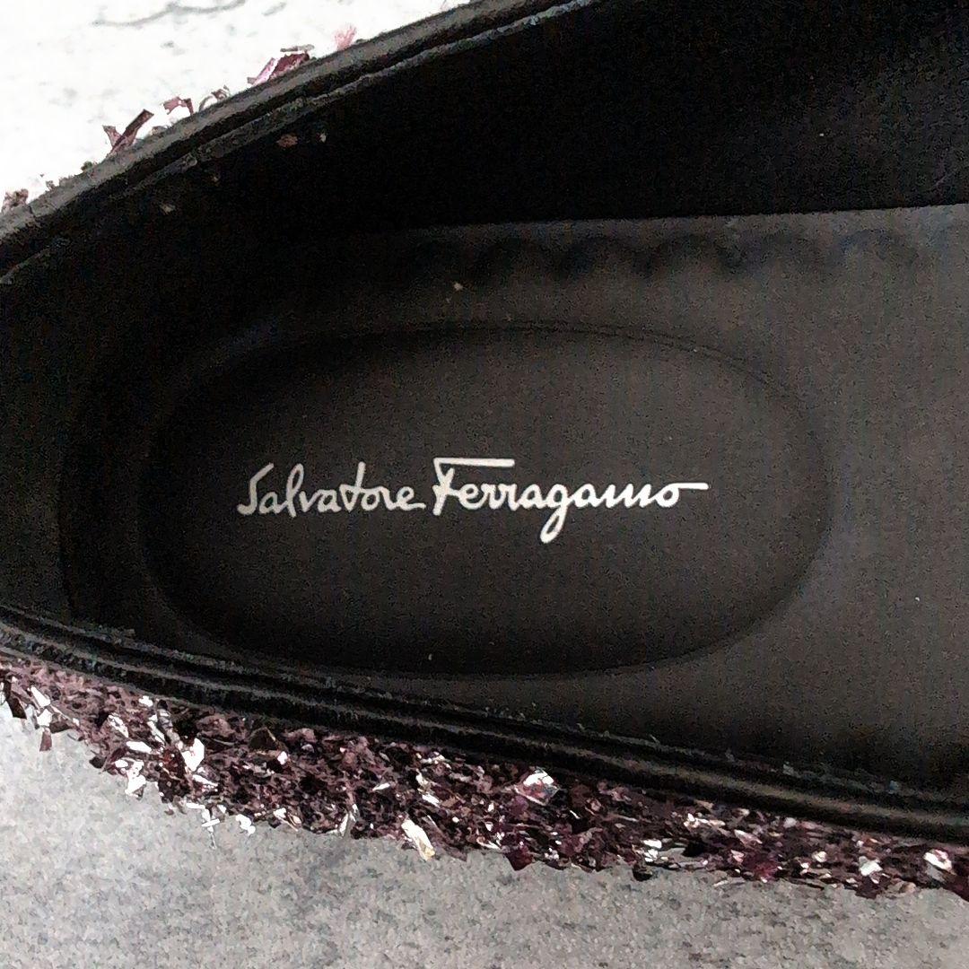 ​フェラガモ ヴァラリボン スニーカー スリッポン ツイード ラメ 紫 24cm