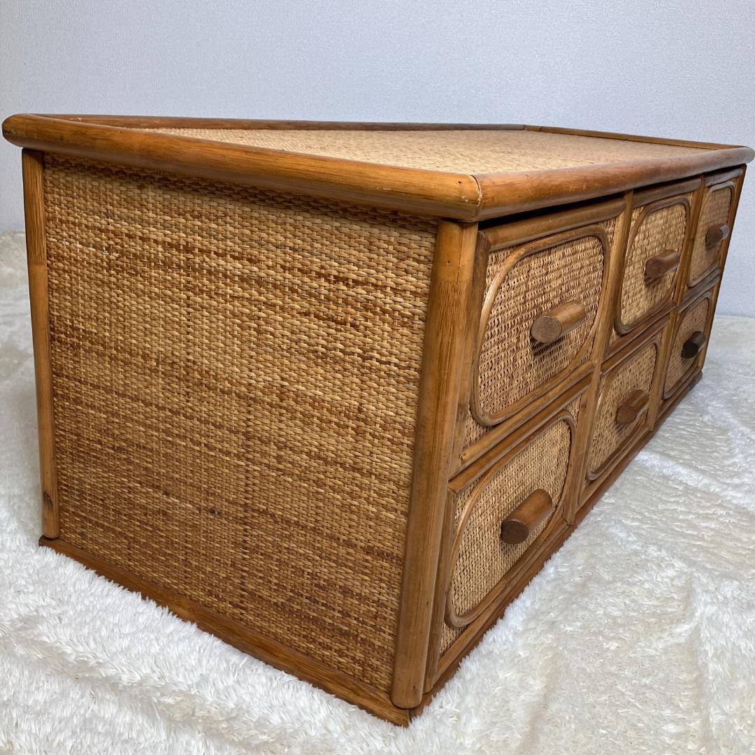 【アンティーク】レトロ 籐 ラタン サイドボード チェスト横幅120cm 古民家