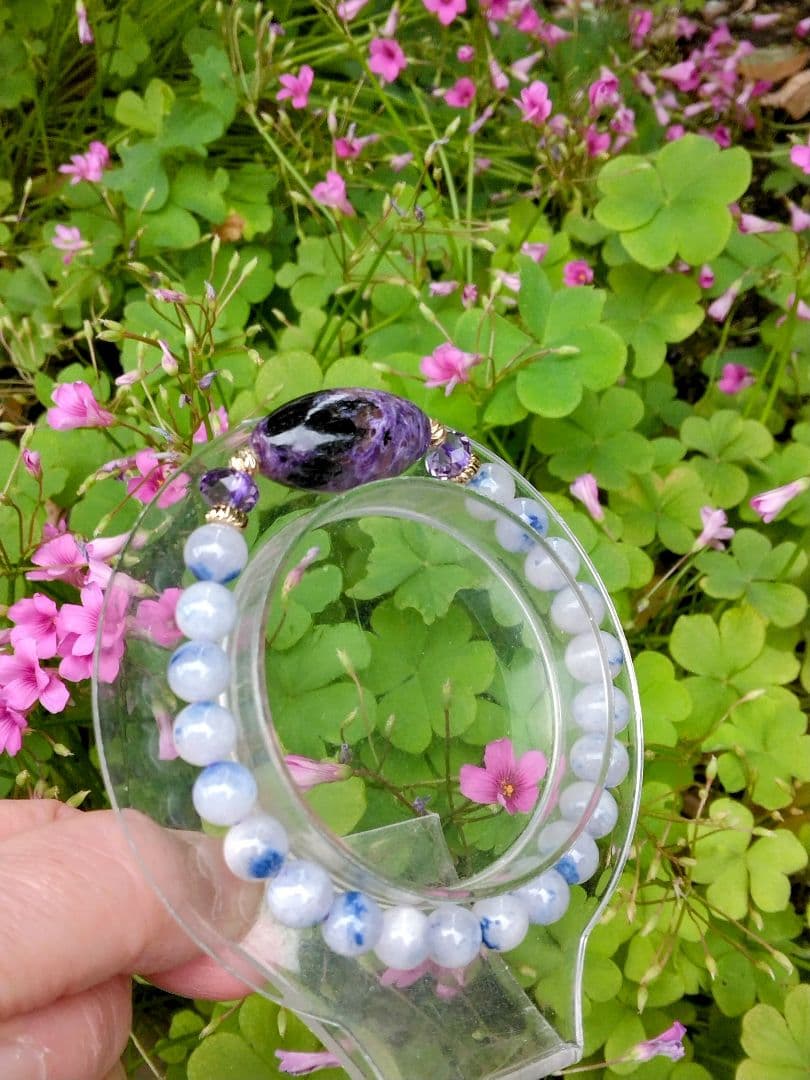 チャロアイト天珠❇天珠ブレスレット⭐龍神λ天然水晶⭐手彫り⭐諏訪大社