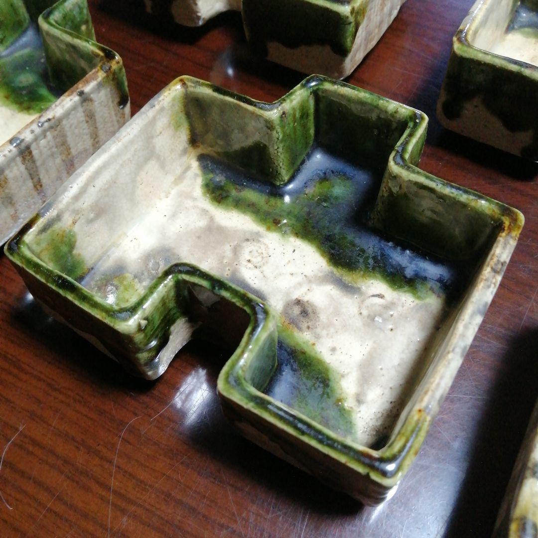 瀬戸焼　織部凸形向付　5客　13.3cm　幕末〜明治期