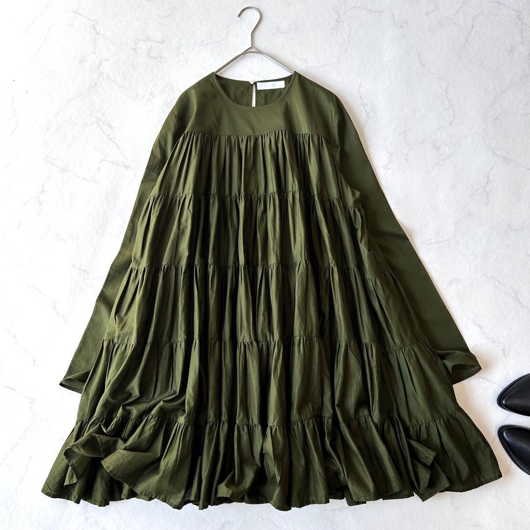 未使用級 Merletteマーレット ソリマン ティアードワンピース カーキ希少