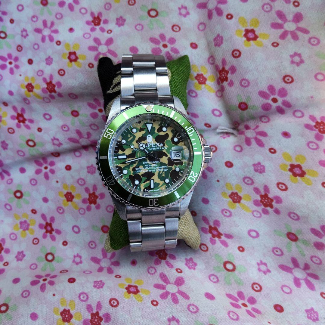 bapex自動巻き腕時計 グリーン/カモフラ - メルカリ