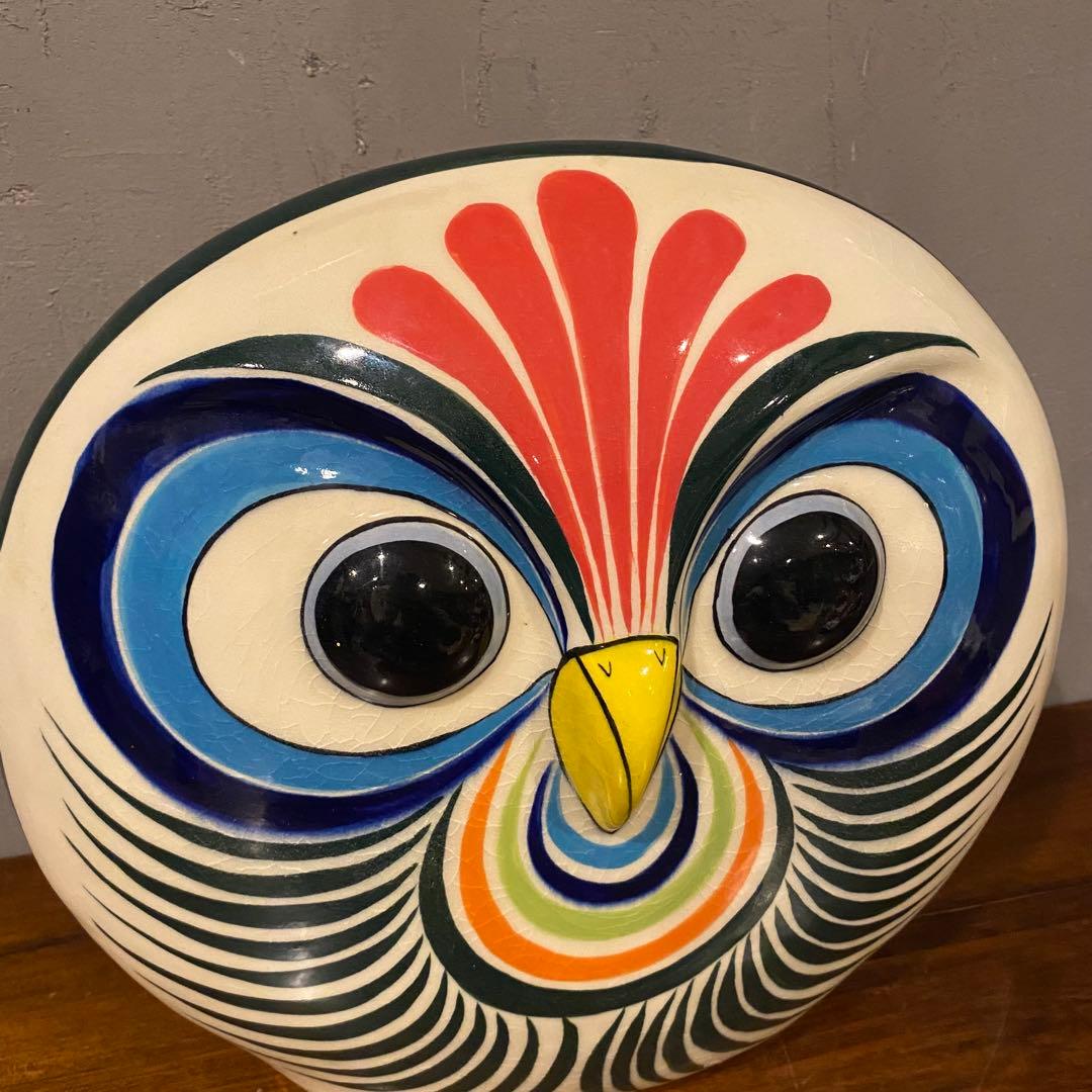 37cm トナラ焼き 特大フクロウ置物 陶器 ヴィンテージ スペシャル