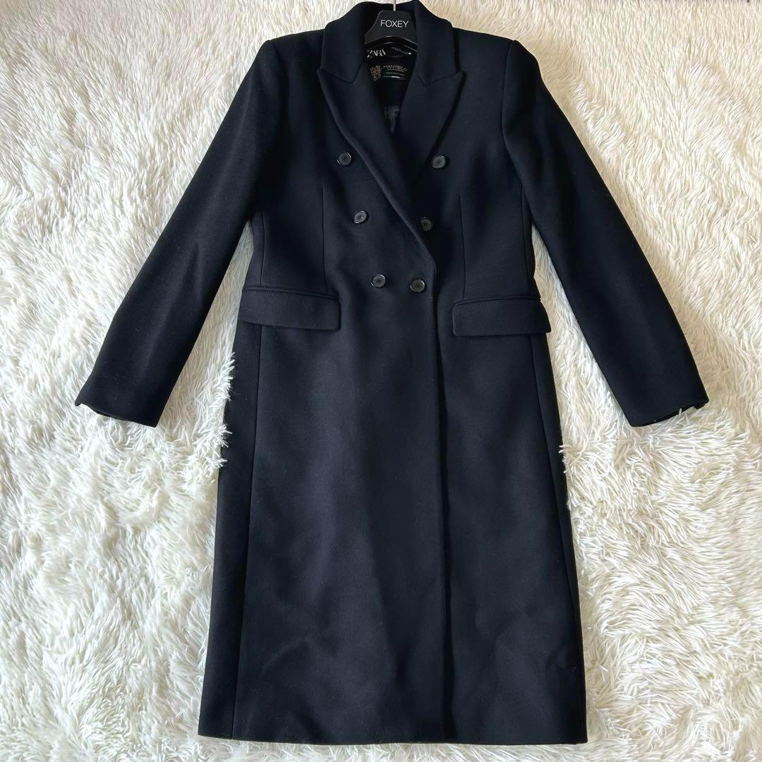 ザラZARAマンテコMANTECO ダブルブレスト ロングチェスターコート 黒