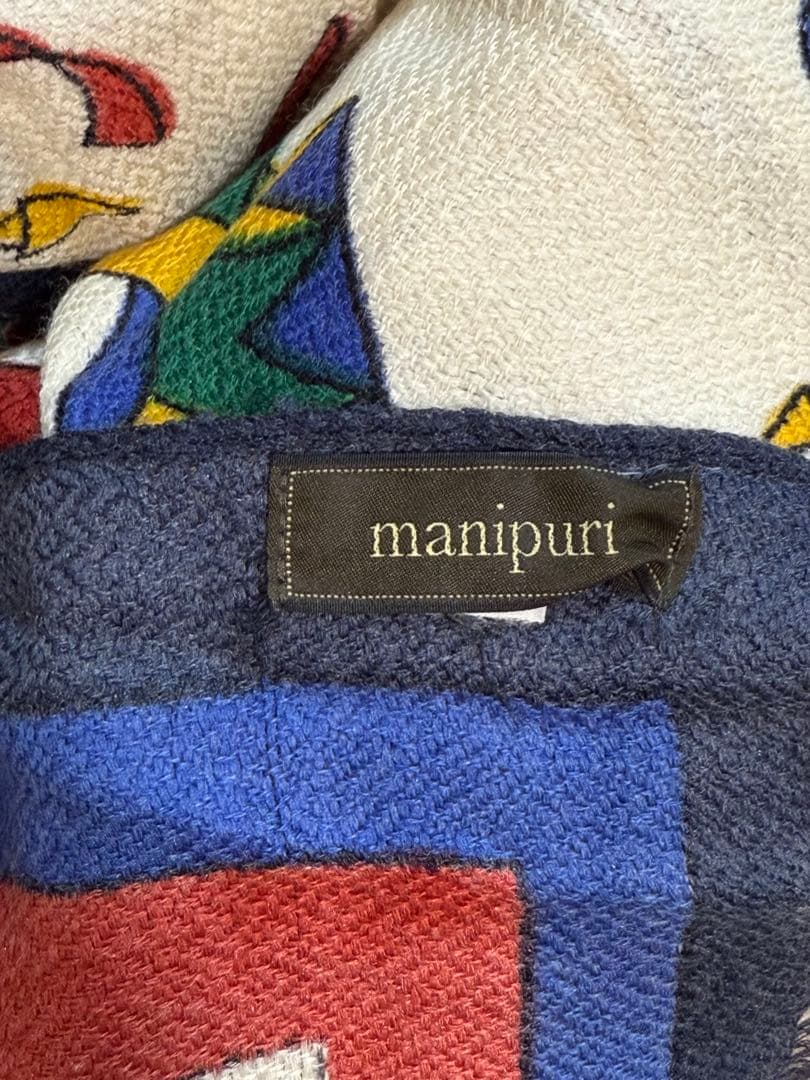 マニプリ/フラッグプリント　ウールシルク120cmストール新品　混率なし