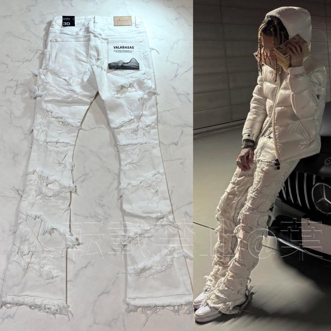 専用valabasas ハードクラッシュスキニーフレアデニム ホワイト30