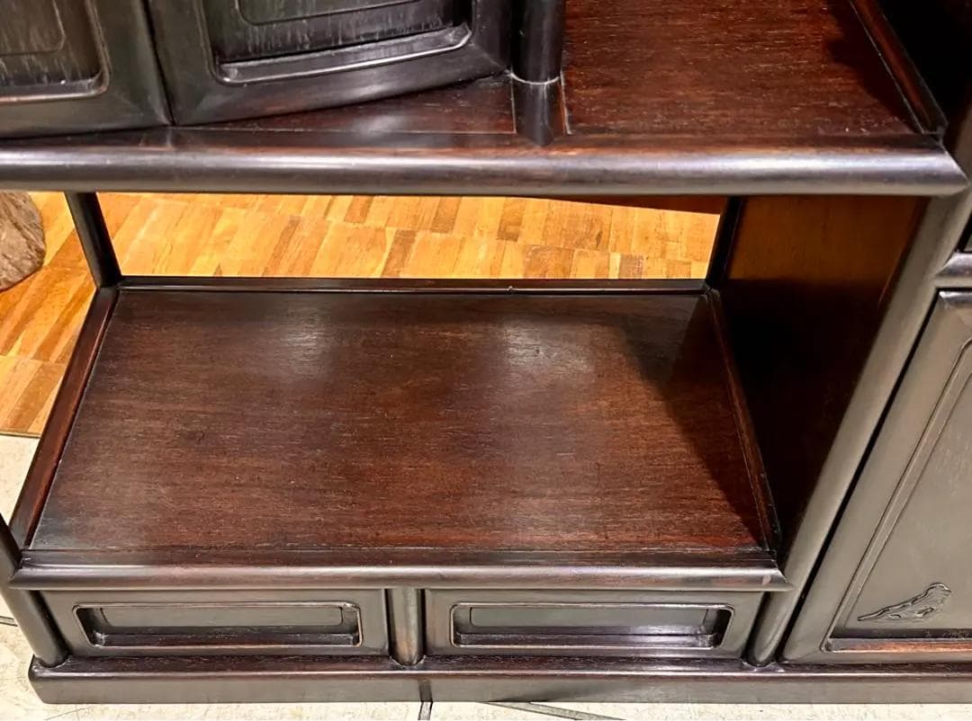 唐木 時代 飾り棚 骨董 アンティーク 紫檀 中国 飾棚 違い棚 茶棚 茶箪笥