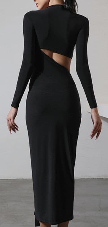 ダンスコスチューム・長袖/ラテンワンピース【黒・Ｓ】新品