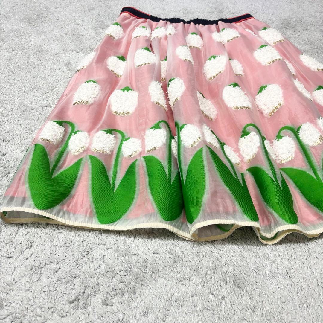 フランシュリッペ　ぽこぽこスズランスカート　刺繍　フレア　ウエストゴム　3L