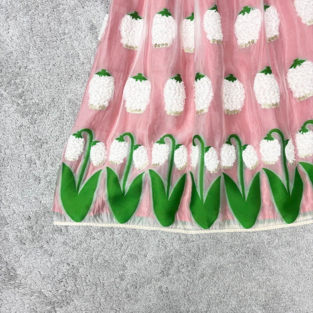 フランシュリッペ　ぽこぽこスズランスカート　刺繍　フレア　ウエストゴム　3L