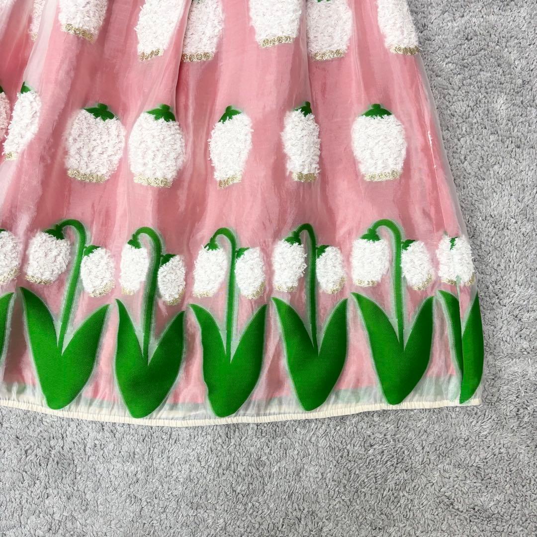 フランシュリッペ　ぽこぽこスズランスカート　刺繍　フレア　ウエストゴム　3L