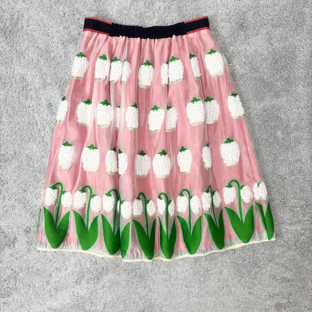 フランシュリッペ　ぽこぽこスズランスカート　刺繍　フレア　ウエストゴム　3L