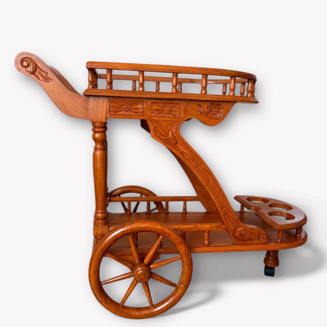 希少✨木製 アンティーク キッチンワゴン ワインホルダー レトロ 木彫装飾