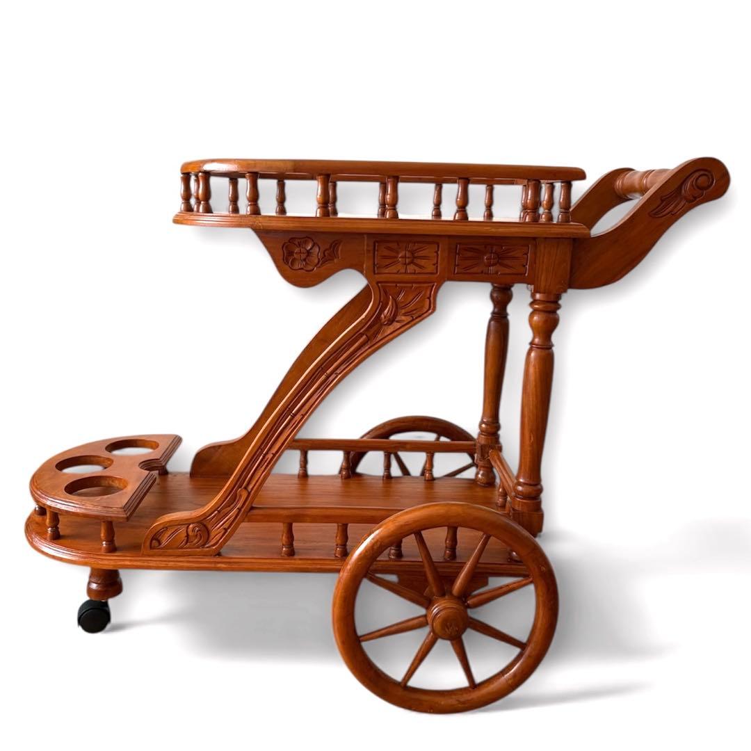 希少✨木製 アンティーク キッチンワゴン ワインホルダー レトロ 木彫装飾