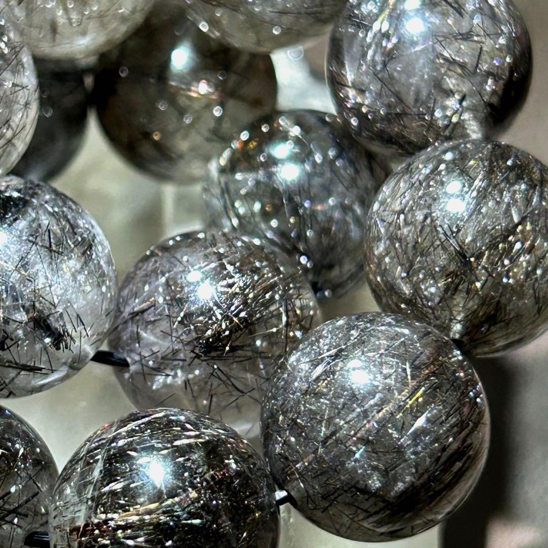 ⭐️最高級品！帝王秘宝！大粒希少！プラチナ　ブラック　ルチル　ブレス