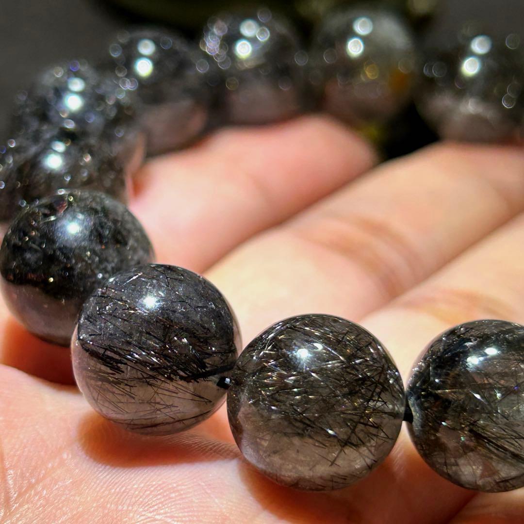 ⭐️最高級品！帝王秘宝！大粒希少！プラチナ　ブラック　ルチル　ブレス