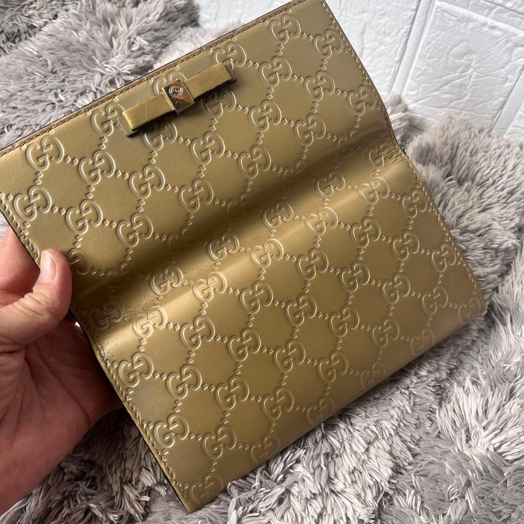 GUCCI✨シマ　長財布　レアカラー　ゴールド　長財布　インターロッキング金具