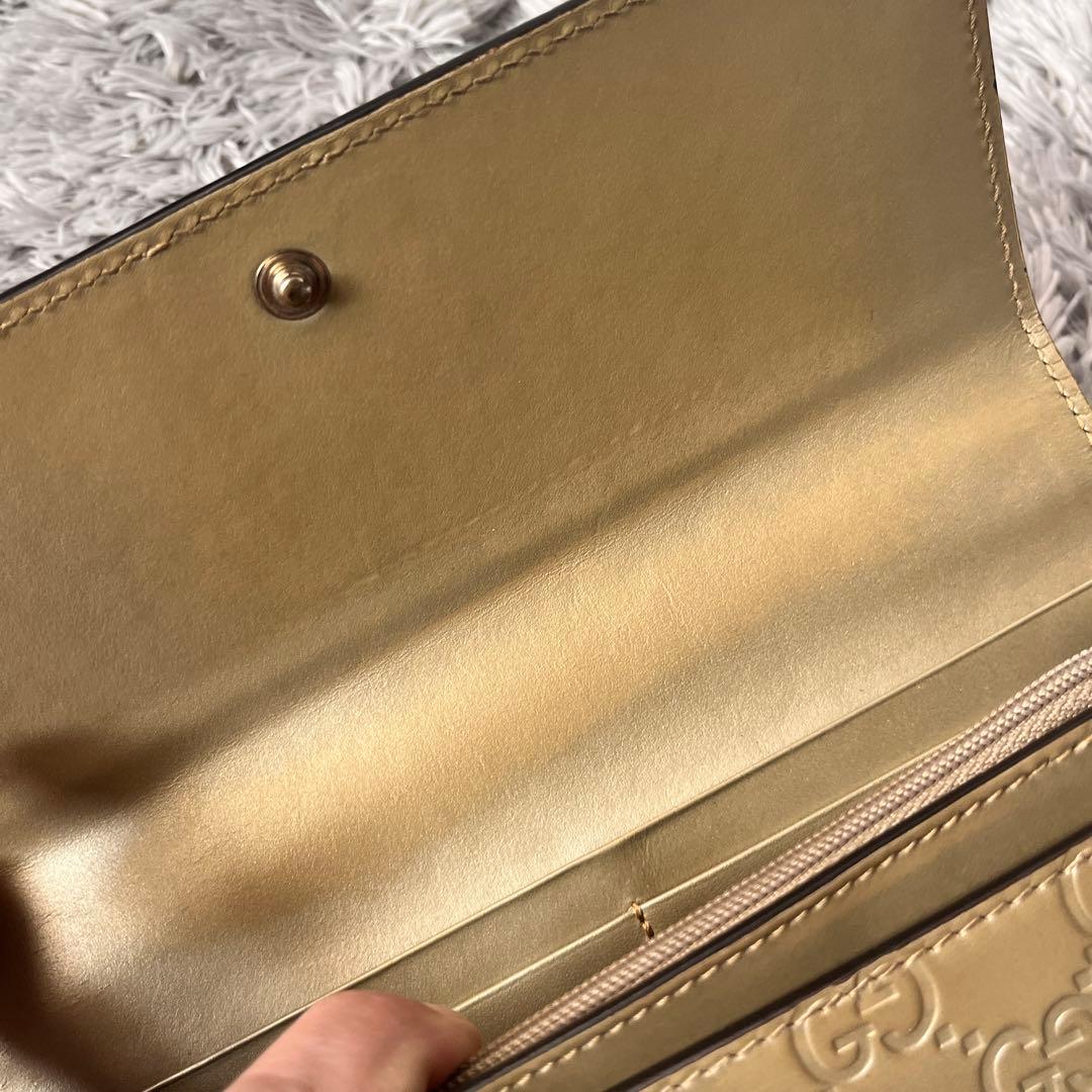 GUCCI✨シマ　長財布　レアカラー　ゴールド　長財布　インターロッキング金具