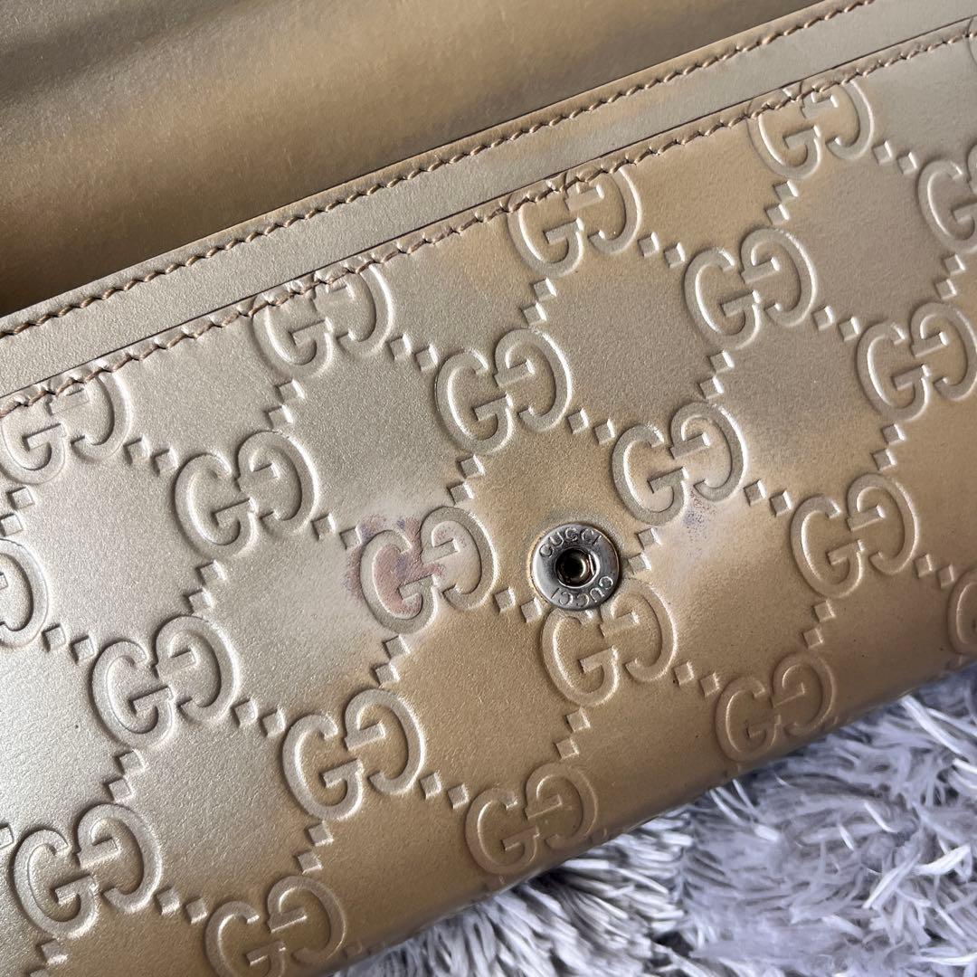 GUCCI✨シマ　長財布　レアカラー　ゴールド　長財布　インターロッキング金具