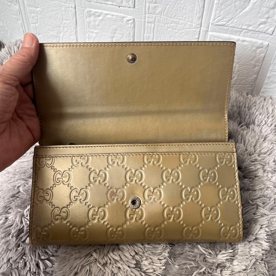 GUCCI✨シマ　長財布　レアカラー　ゴールド　長財布　インターロッキング金具