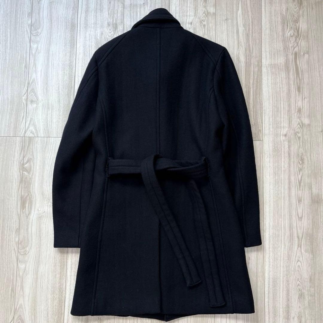 【美品】AKM メルトン スタンドカラー ウエストロープコート ブラック M