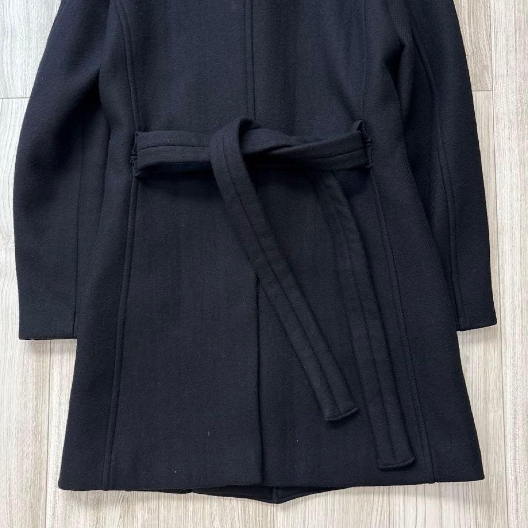 【美品】AKM メルトン スタンドカラー ウエストロープコート ブラック M