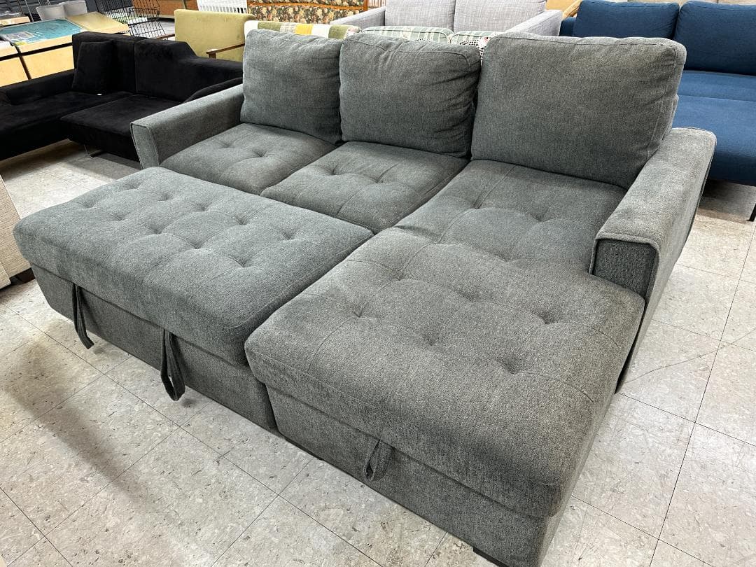 Shunovo　3人掛けソファーベッド　カウチ　収納付き　グレー