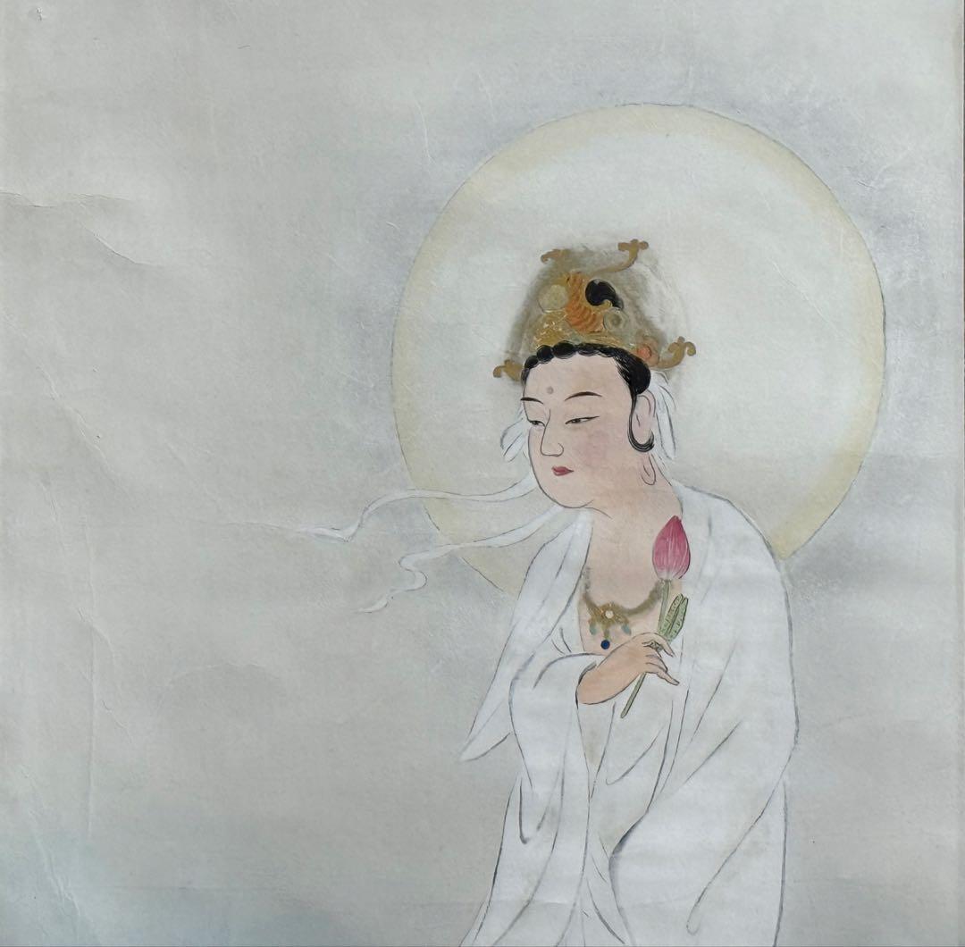 波上白衣観音 紙本肉筆 克謹拝冩 共箱 送料込み251029 波上白衣観音 紙