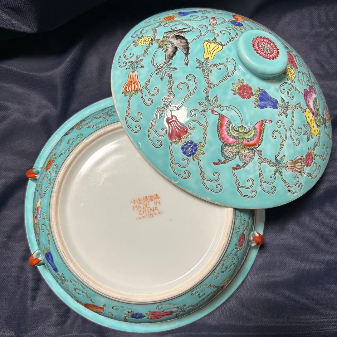 ☆最終お値下げ☆景徳鎮 ターコイズ 蝶柄 - メルカリ