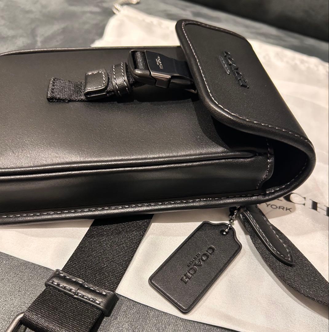 【新品】COACH ブラック レザーショルダーバッグ 保存袋付き