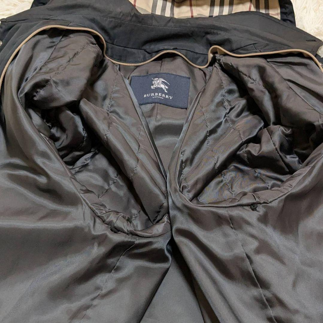 バーバリーロンドン フーデッドコート M ダウンライナー ノバチェック ブラック