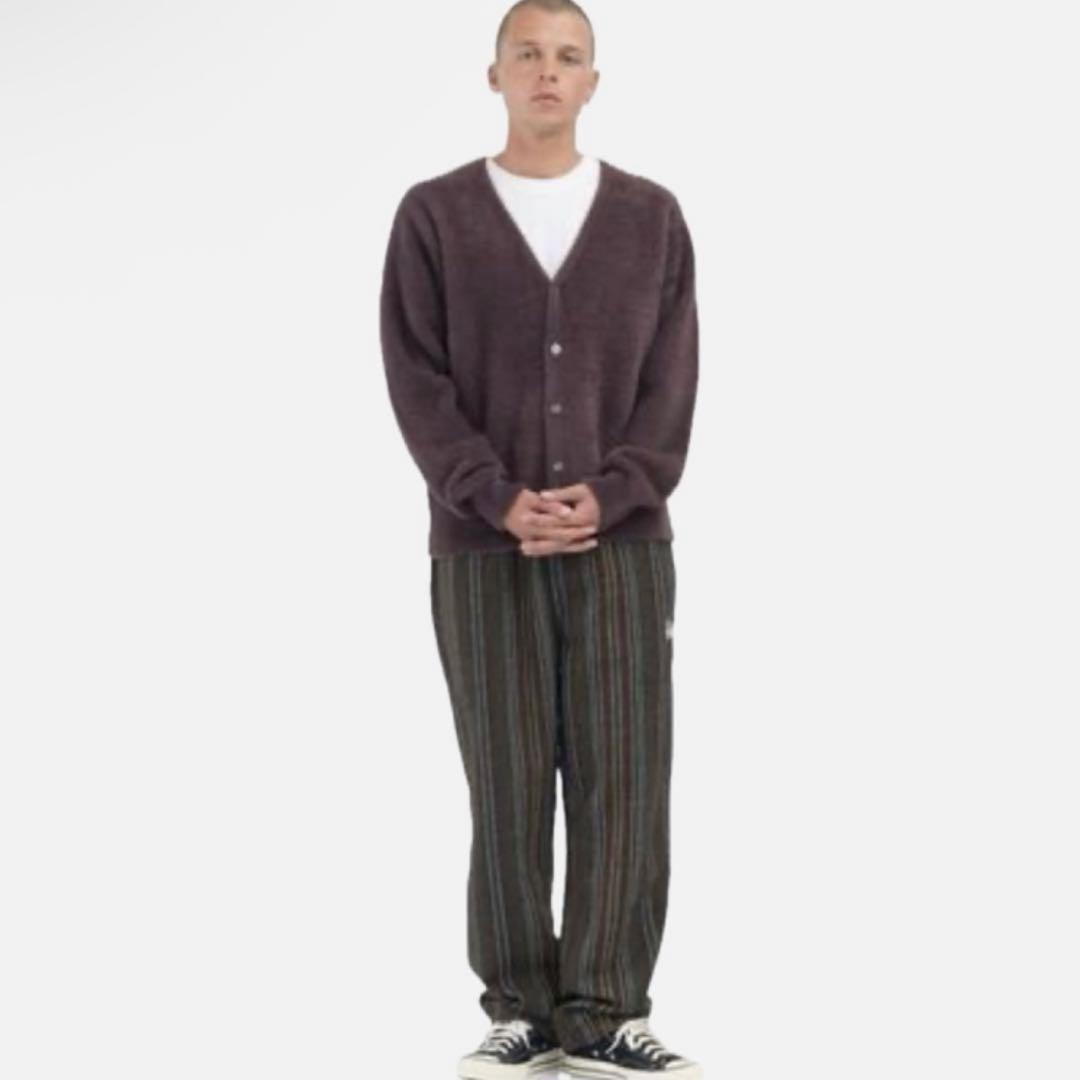 Stussy シャギーカーディガン　Eggplant Lサイズ